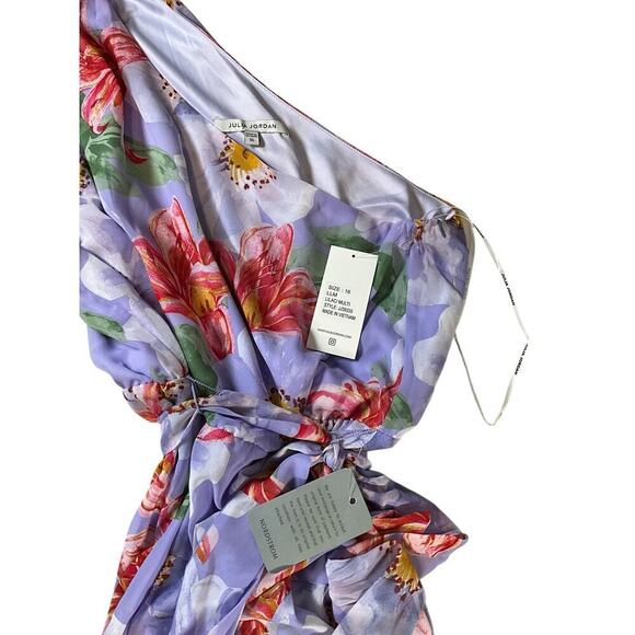 NWT Julia Jordan Floral Print One Shoulder Short Sleeve Asymmetrical Midi SZ 16 - Picture 8 of 13